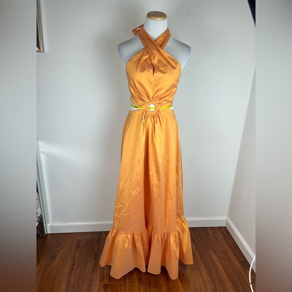 NWT J. Crew Collection taffeta O-ring cutout halter-neck maxi dress BP887 - Picture 6 of 13